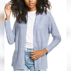 EILEEN FISHER 100% Organic Linen Open Front Cardigan. Light Blue. Size XXS